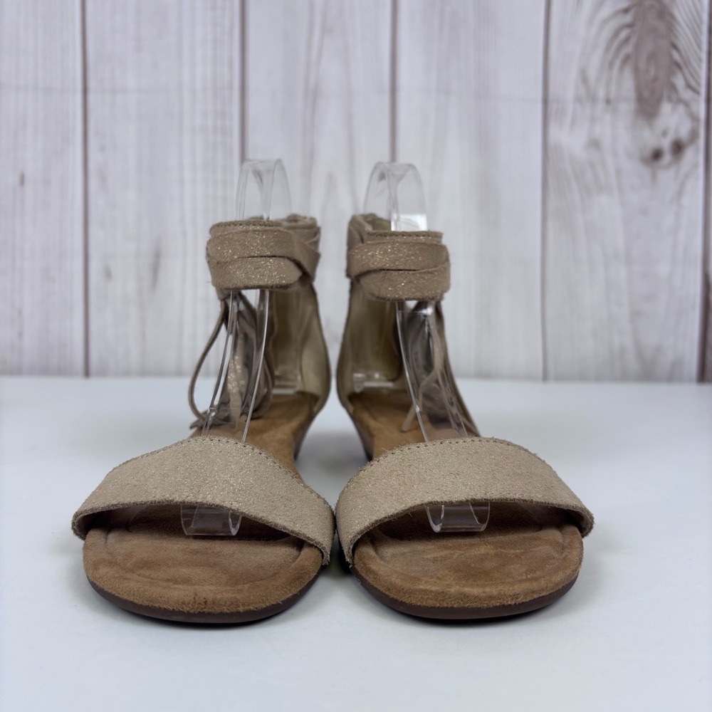 Koolaburra by Ugg Frosted Suede Leather Sandals Tassel Wedge Shoes Tan Size 7.5 - Picture 7 of 14